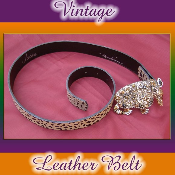 RARE 1980s Vintage Leather belt w/Jeweled Armadillo Buckle SUPER GLAM! - Picture 1 of 12